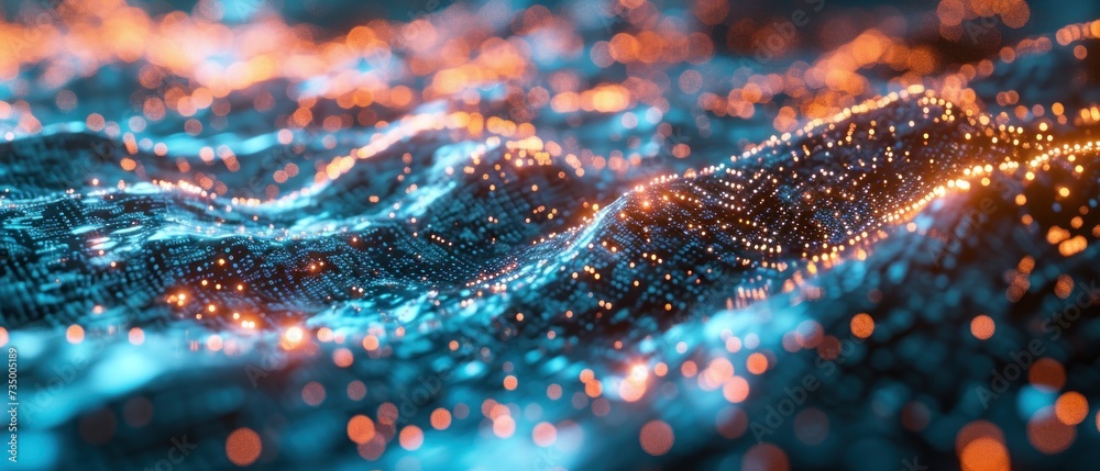 Aufkleber abstract wallpaper featuring a futuristic wave of dots and geometric patterns, illustrating the interconnectedness of science and future network technologies