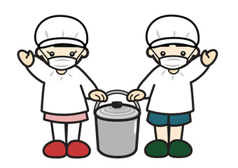 給食係の男の子と女の子