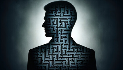 Silhouette of Man with Maze Pattern Conceptual Art