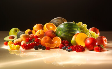 Obststillleben, Obst, Melone, Südfrüchte, Orangen,