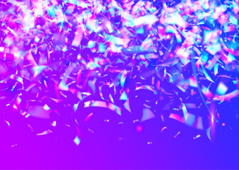 Carnival Confetti. Hologram Effect. Light Sparkle. Happy Christmas Explosion. Digital Poster. Blue Glare Burst. Festive Background. Falling Design. Pink Carnival Confetti