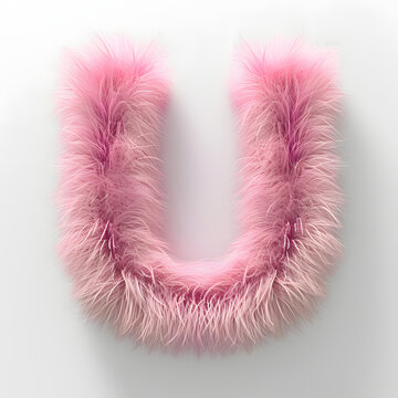 letter u made from a faux pink fur ball 