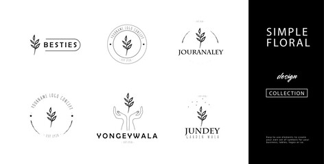 Wild flower logo design bundle in retro classical hand drawn minimalist style collection
