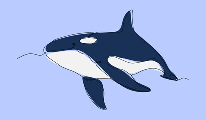 orca or killer whale in continuous one line drawing style. editable stroke and colored. vector illustration.