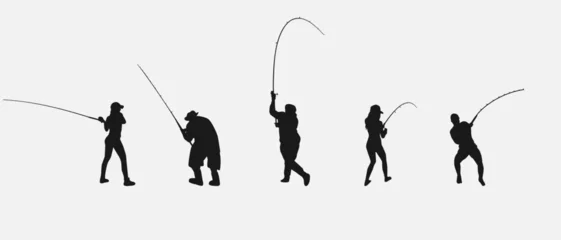 Poster set of silhouettes of fishing. isolated on white background. vector illustration. © Irkhamsterstock