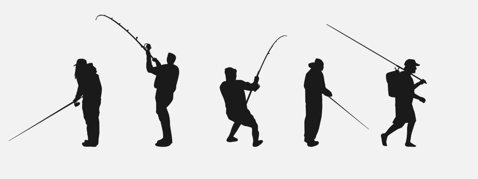 set of silhouettes of fishing. isolated on white background. vector illustration.