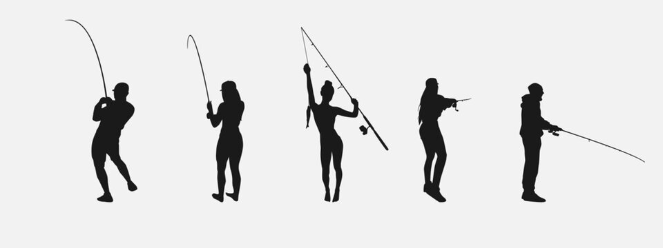 set of silhouettes of fishing. isolated on white background. vector illustration.