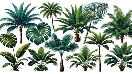 vector collection of exotic palm trees on white background