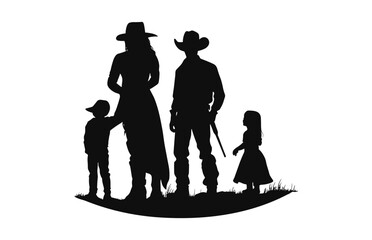 Cowboy family silhouette black vector isolated on a white background