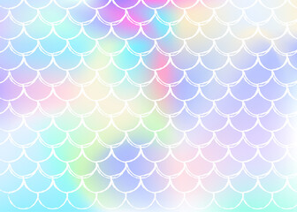 Gradient mermaid background with holographic scales. Bright color transitions. Fish tail banner and invitation. Underwater and sea pattern for girlie party. Colorful backdrop with gradient mermaid.