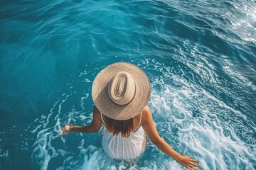 woman in the blue sea Ariel view ,holidays concept