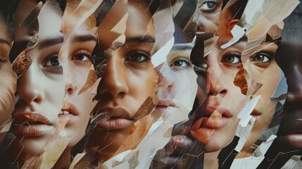 Zine Culture collage celebrating human diversity through fragmented faces - obrazy, fototapety, plakaty