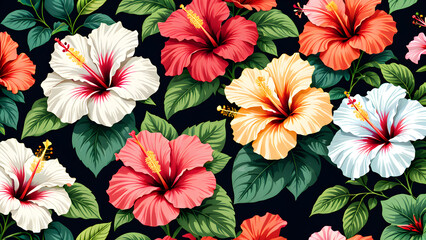 Fototapeta na wymiar vector collection of hibiscus flower. background with flowers