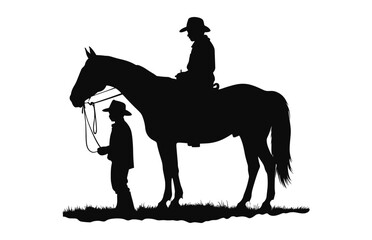 Little Cowboy with horse silhouette vector isolated on a white background