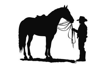 Little Cowboy with horse silhouette vector isolated on a white background