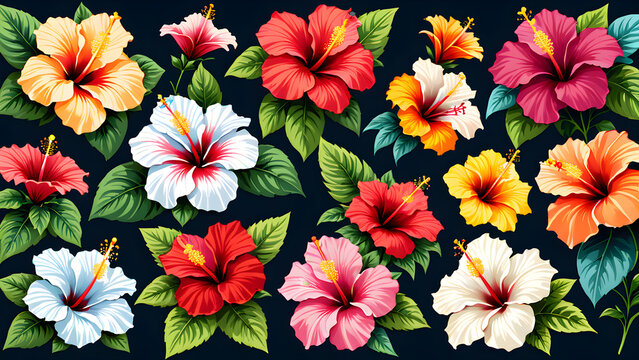 vector collection of hibiscus flowers. Set of Watercolor Hibiscus Flower Illustration Vector. A captivating collection of hibiscus flower illustrations in