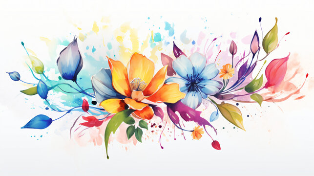 Watercolor painting, colorful splashes 