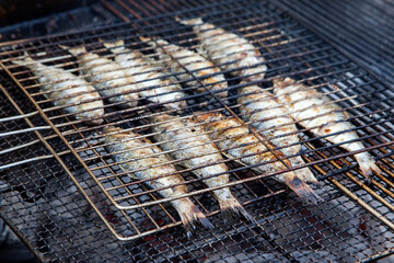 View of grilling fishes