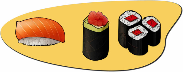 Japanese Cuisine, Sushi with Fish, Roe Stock Vector Illustration