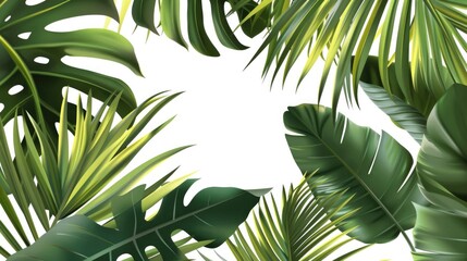 Obraz premium Tropical pattern of leaves in green bright colors on a white background