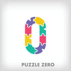 Creative puzzle number 0 logo. Unique color transitions. Education and reading and growth stage logo template. vector