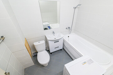 interior apartment room bathroom, sink, decorative elements, toilet. WC, sanitary unit, wash room