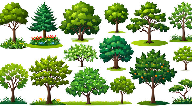 vector collection of trees. set of trees