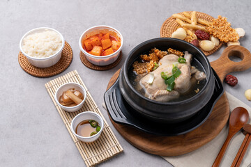 Samgyetang, chicken dish, mulberry, oriental medicine, nurungji, earthen pot, Korean food, health food, side dishes, garlic,