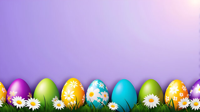 vector of colorful Easter eggs and flowers on copy space. Easter eggs on border