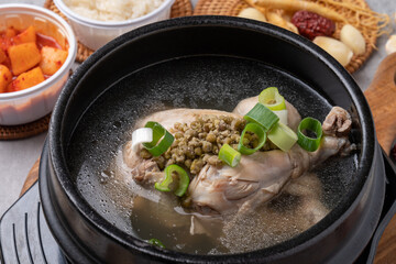 Samgyetang, chicken dish, mulberry, oriental medicine, nurungji, earthen pot, Korean food, health food, side dishes, garlic,