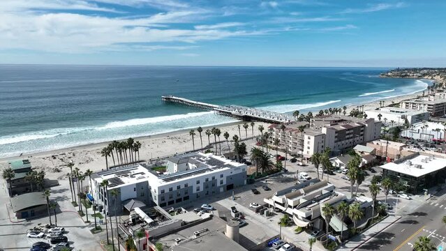 Pacific Beach At San Diego California United States. Aerial Beach San Diego California. Paradise Landscape Idyllic Vibrant. Paradise Seaside Idyllic Turquoise Coast.