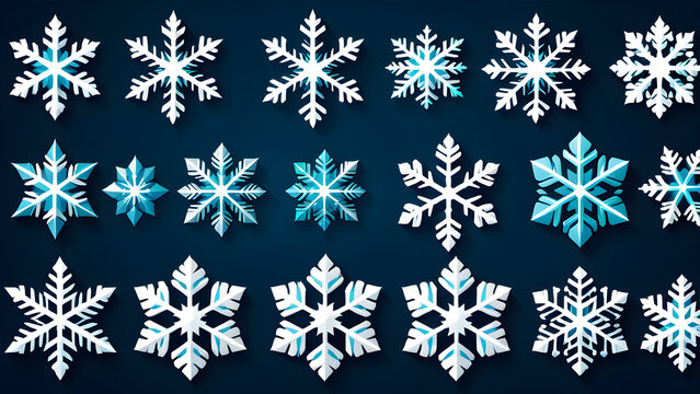 set of snowflakes on a Dark blue background. ai generated image