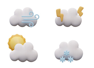 Set of vector clouds on white background. Climatic, meteorological signs