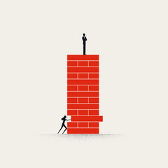 Business gender equality vector concept. Symbol of disruption of the dominant male system. Minimal illustration.