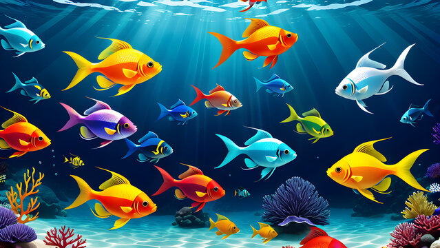 color fishes under water. background wall paper. coral reef and fishes