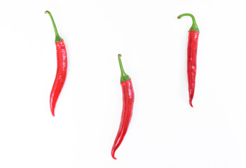 Chilli red peppers isolated on white background. Long red hot peppers, Cayenne peppers