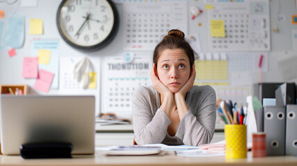 A Caucasian woman at 30s stress for deadline of things, concept for time management