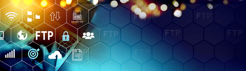  FTP (File Transfer Protocol).  Internet cloud technology, exchange information and data storage...