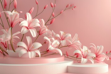 Podium background flower rose product for advertising. Generative AI