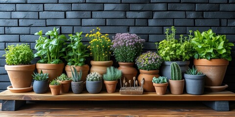 Lush green plants brighten up the home, bringing the beauty of nature into the home with decorative flowers and colorful succulents. - obrazy, fototapety, plakaty
