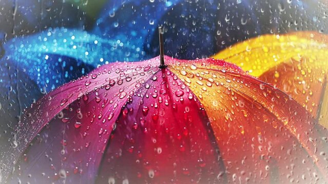 there are many umbrellas that are all different colors in the rain