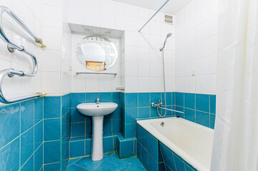 interior apartment room bathroom, sink, decorative elements, toilet. WC, sanitary unit, wash room
