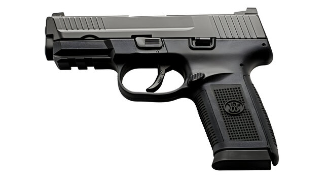 Stock Image Showcasing Sophisticated FN FNS-9 Compact Handgun Isolated on Background