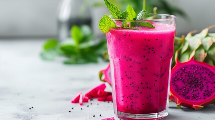delicious healthy pitahaya juice close-up