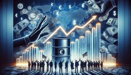 Exchange rates, euro, dollar, cryptocurrencies in relation to oil, hands,bankers, politicians - obrazy, fototapety, plakaty