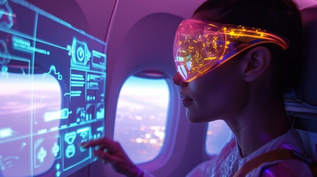 In an airplane cabin holographic displays provide pengers with realtime flight updates weather information and inflight entertainment