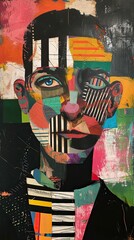 Colorful collage portrait of a person. The concept of art and creativity.