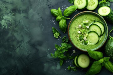 fresh cold summer soup Top view. Creative Banner. Copyspace image