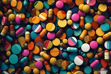 Vibrant pills, capsules, tablets. Generative AI