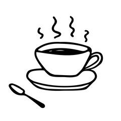 Hand drawn cup with spoon Isolated on white background.